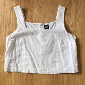 GAP White Square Neck Linen-Blend Crop Camisole